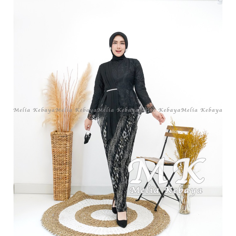Rohmah Kebaya - Setelan Kebaya Aurora Selendang / Kebaya Selendang /Hitam/Putih/Coklat/Navy/Silver