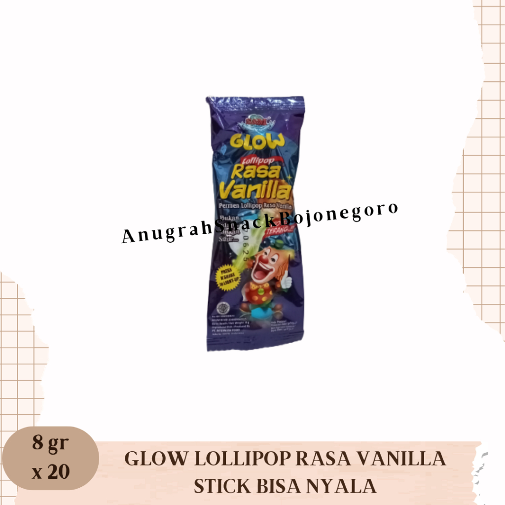 

Permen Glow Lollipop Rasa Vanilla Renceng 8gr x 20