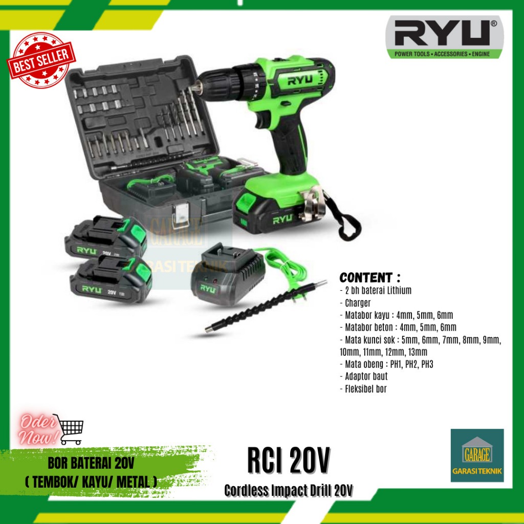 RYU Bor batrai merek Ryu RCI20V+Bor batrai 20 Volt+murah