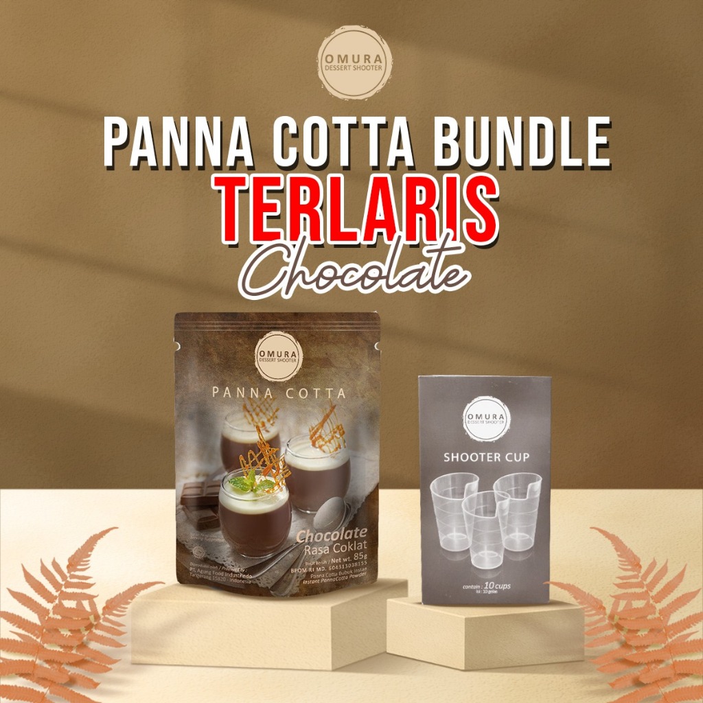 

[BUNDLE CUP] Panna Cotta Pudding Sutera Puding Italia Rasa Coklat / Cokelat / Chocolate 1 Pcs + Shooter Cup Gelas Pudding 10 Pcs Dessert Instant Omura Powder