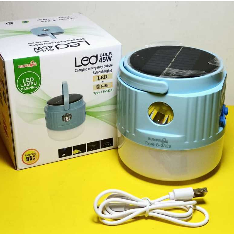 Lampu Emergency S-3329 45w/ Sunpro Bulb lampu bisa cas listrik dan sinar matahari / bisa untuk