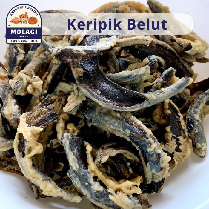 

Keripik Belut Goreng Renyah / Kripik Ikan Belut Gurih 100 Gram - Molagi Snack