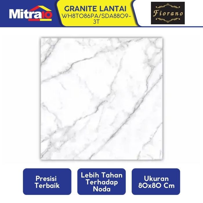 Granit Lantai Fiorano WH8T086PA 80x80cm Putih - Keramik Lantai
