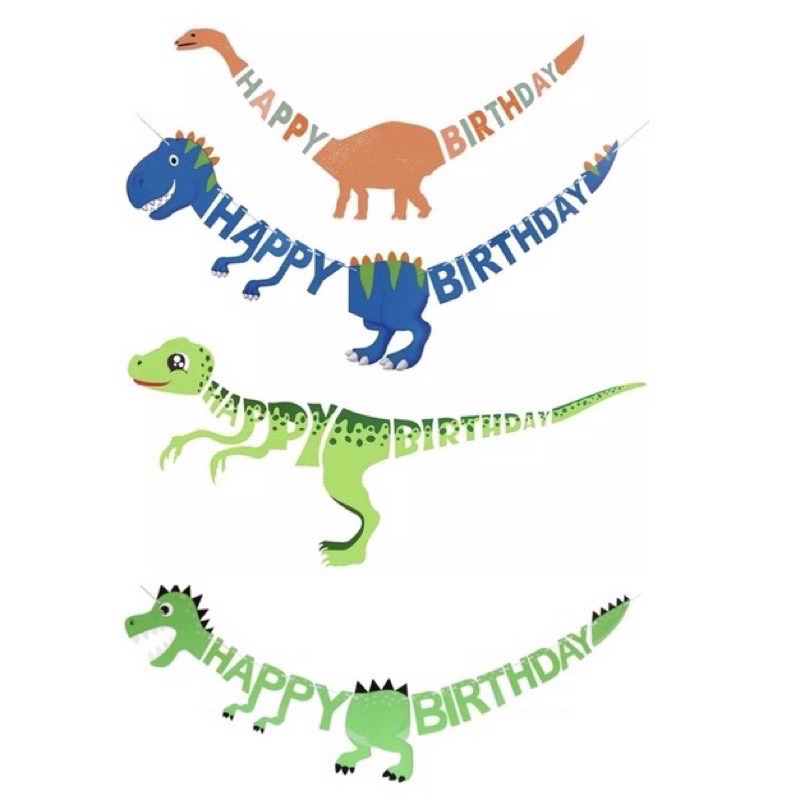 Banner tulisan happy birthday dinosaurus / bunting flag ulang tahun dino dinosaurs badan / hiasan pe