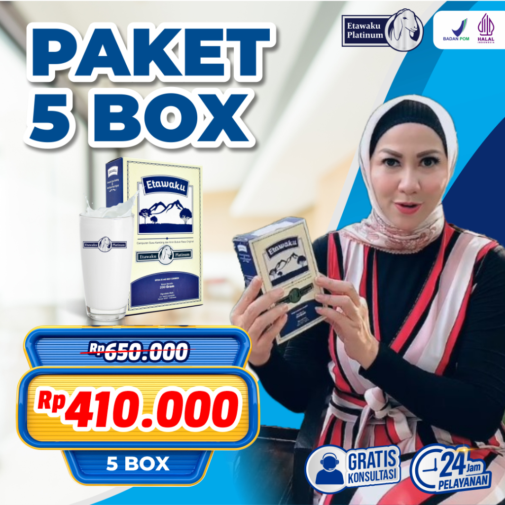 

Paket Hemat 5 Box Etawaku Platinum Susu Bubuk Kambing Etawa Murni Plus Krimer Nabati Rendah Gula Tingkatkan Asi Booster & Daya tahan tubuh
