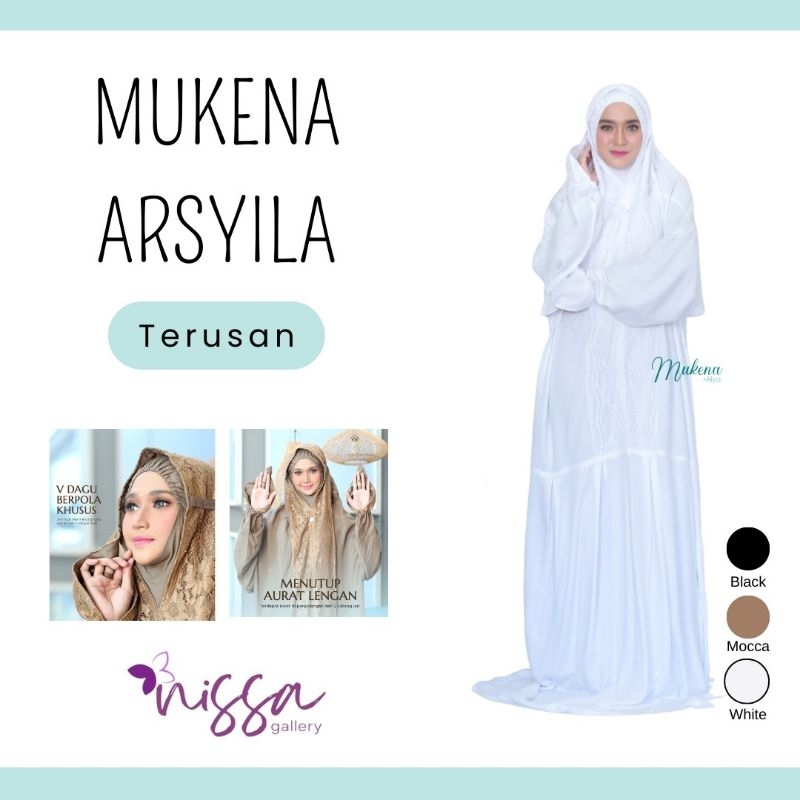 Mukena Arsyila Terusan Dewasa Allsize berLengan Polos Brokat Syarii Premium | MukenaAlya