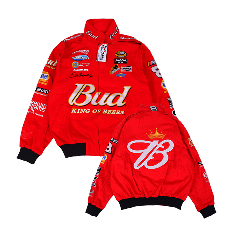 NASCAR JACKET BUD 8 RED VINTAGE RACING CHASE AUTHENTICS ORIGINAL MIRROR 1:1 FULL BORDIR LIMITED EDIT