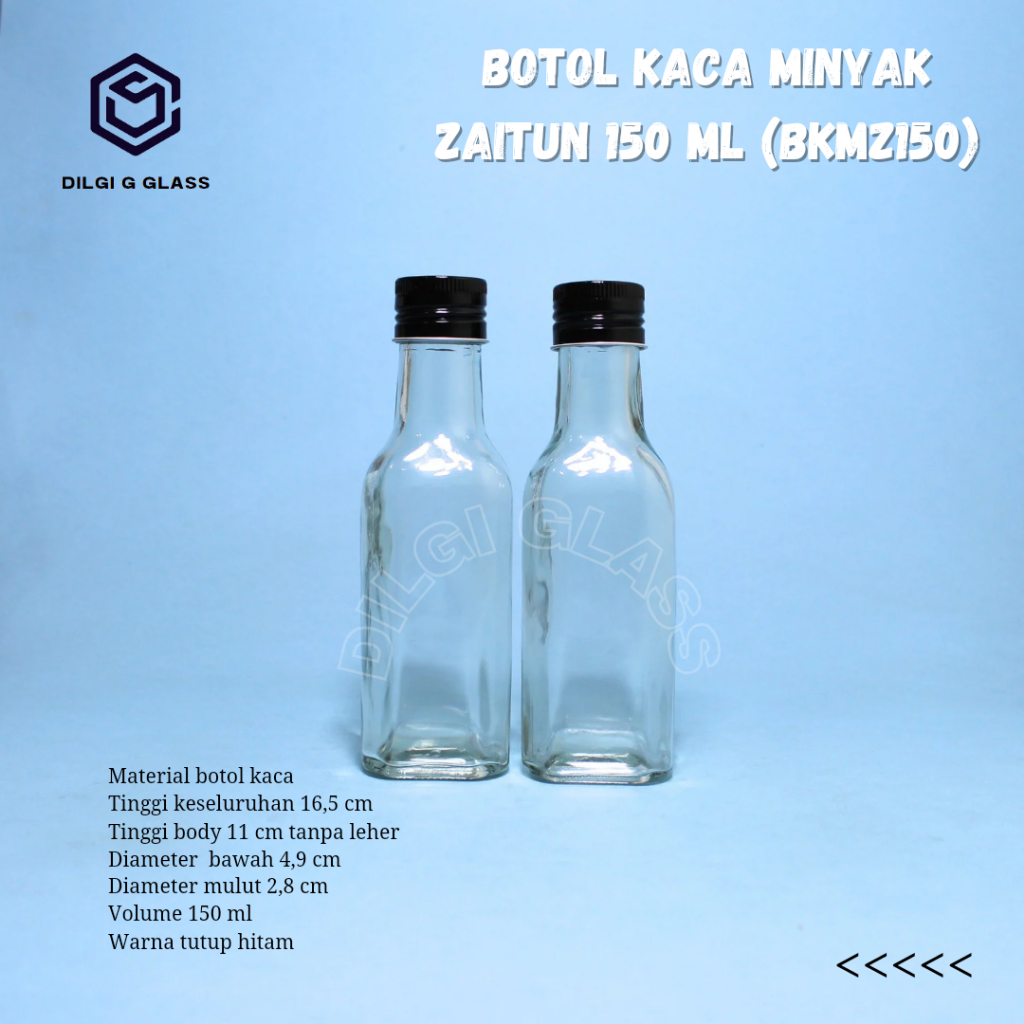 BKMZ150 Botol kaca minyak zaitun 150ml tutup ulir almunium / botol kaca madu / botol kaca 150ml