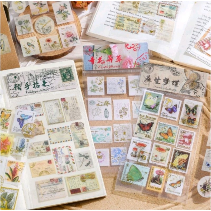 

2 lembar sticker PVC retro vintage stamps