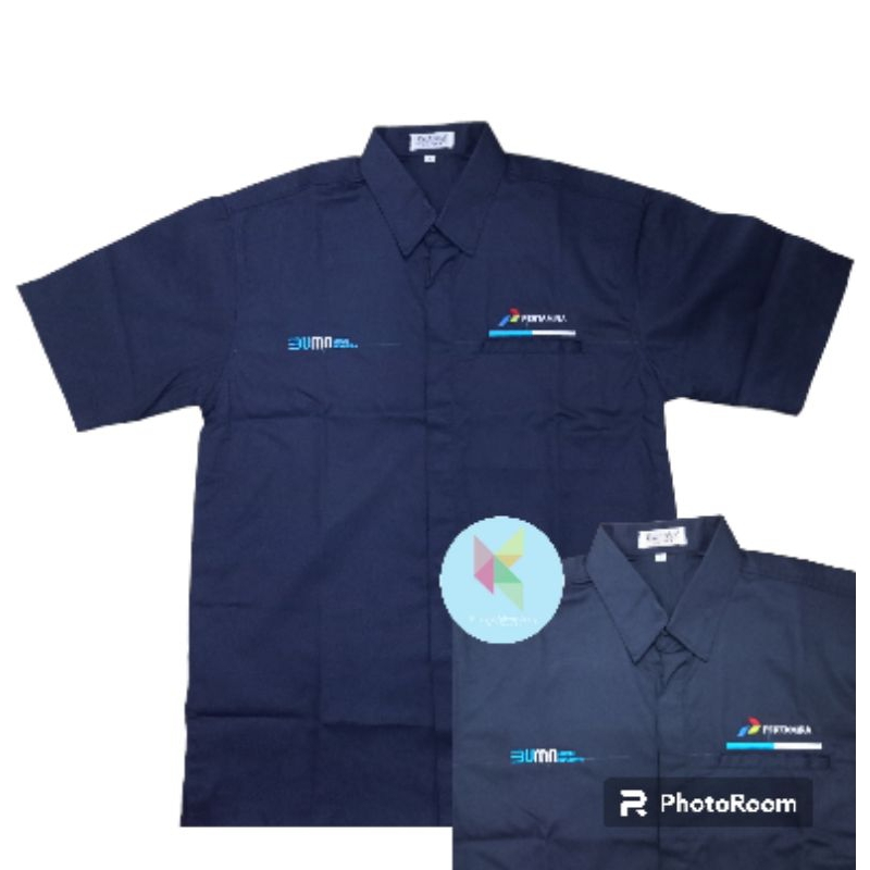 Kemeja bumn pertamina seragam bumn pertamina baju bumn pertamina Navy lengan pendek