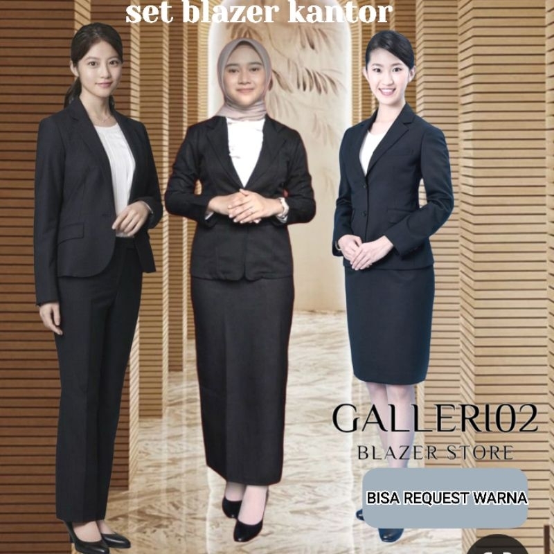 set blazer kerja wanita hijab/non hijab bisa request ukuran dan warna