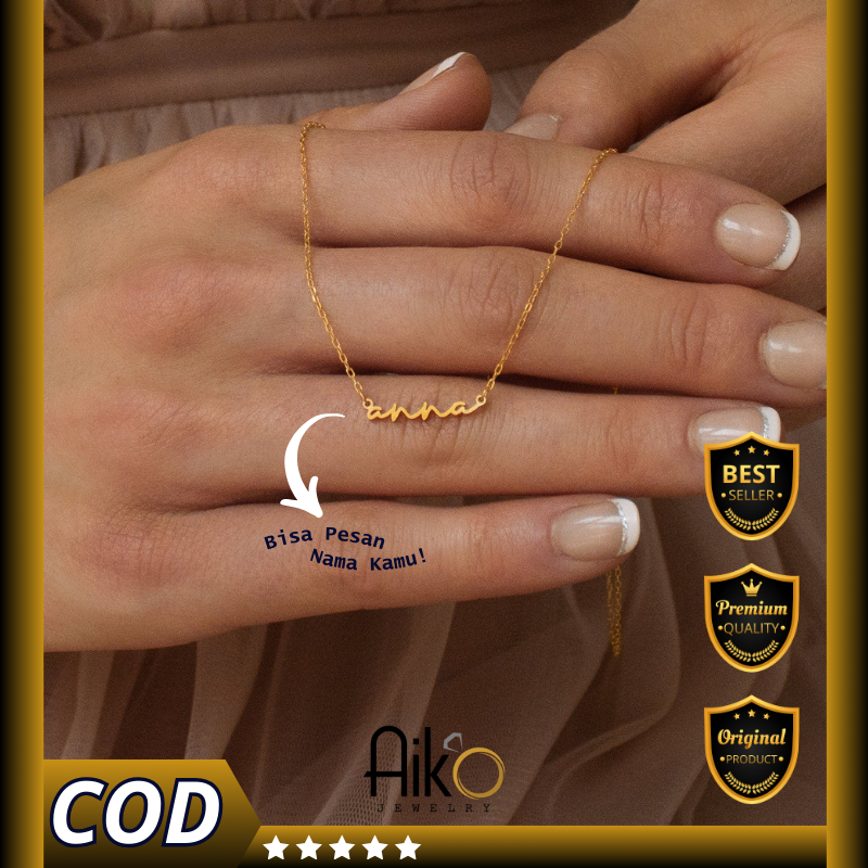 Kalung Nama Wanita - Custom Kalung Nama Berlapis Emas Model Mini anna