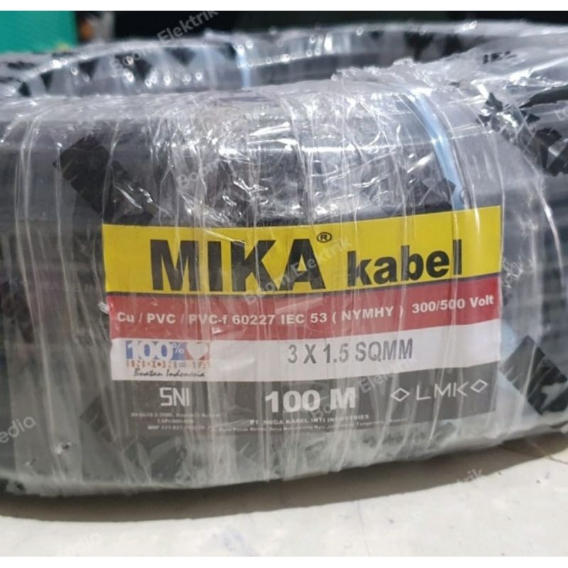 Kabel Serabut Nymhy/Nymhy Hitam 3x1,5mm 100Meter Mika SNI LMK
