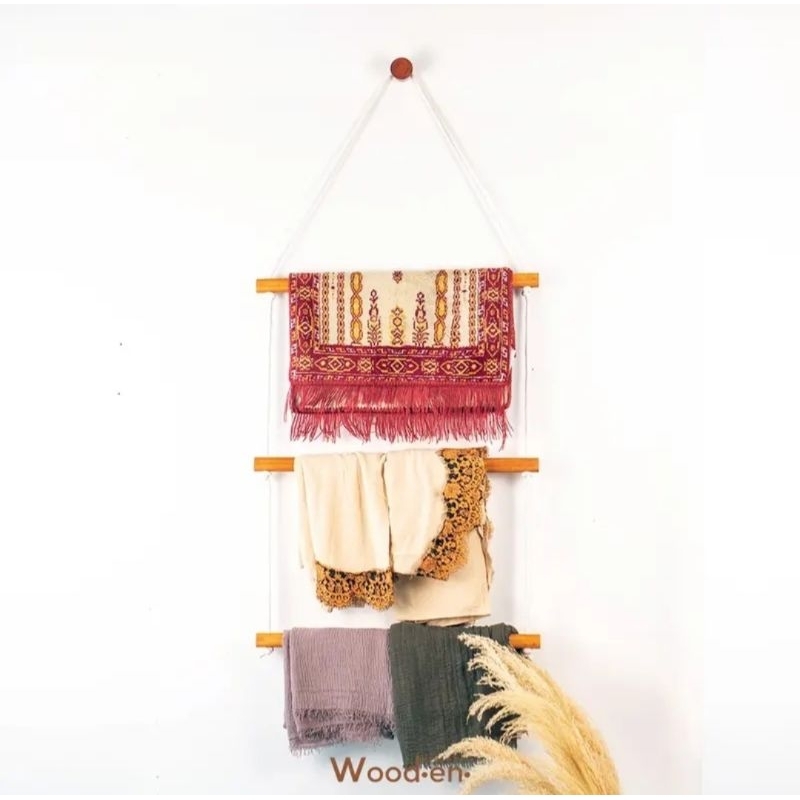 gantungan mukena rak hijab rak sajadah kayu mahoni