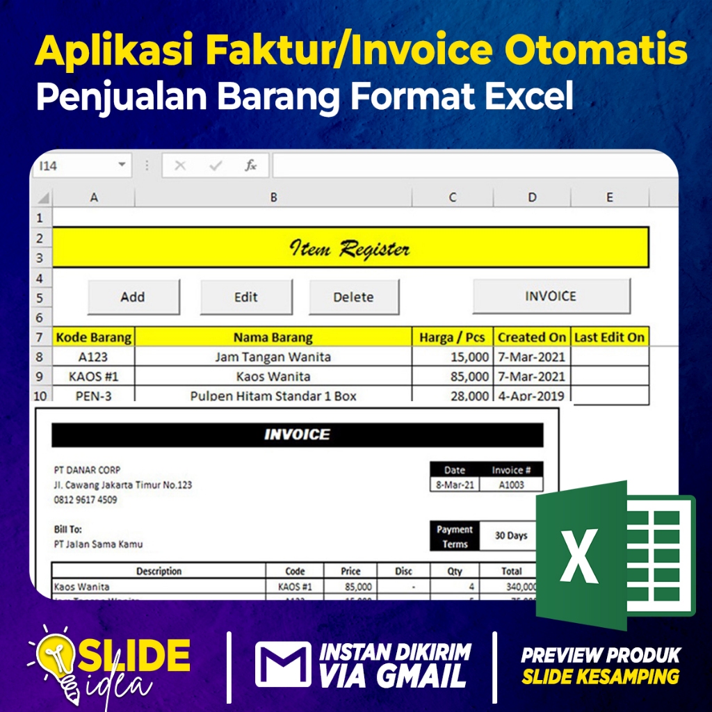 Aplikasi Faktur / Invoice Otomatis Excel Untuk Penjualan Barang