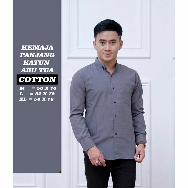 Kemeja Polos Pria Lengan Panjang Slimfit Premium Distro Kemeja Abu Lengan Panjang Kasual Kerja