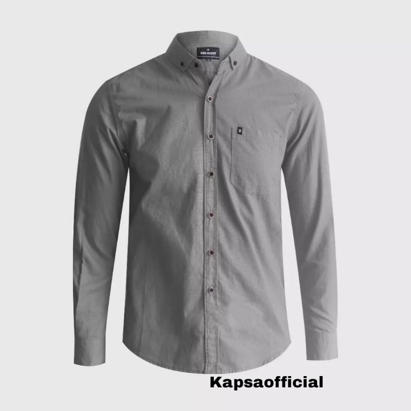 Kemeja Pria Flanel Polos Grey - ONE EIGHT Lengan Panjang