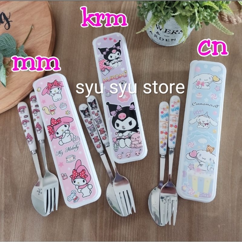 Set garpu sendok Kuromi My Melody Cinnamoroll box fullprint