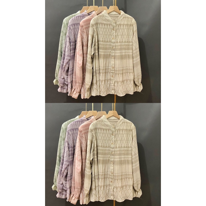 Blouse ceruti plisket motif etnik full furing