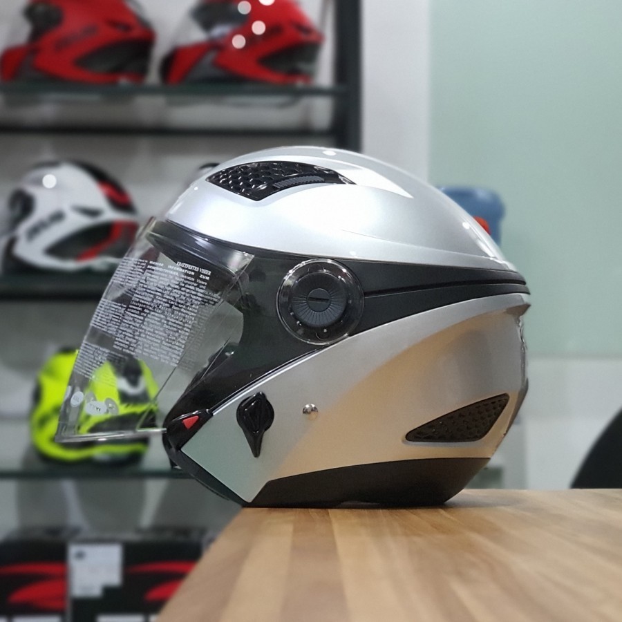 HELM ZEUS ZS 610 SILVER HELM HALF FACE DOUBLE VISOR