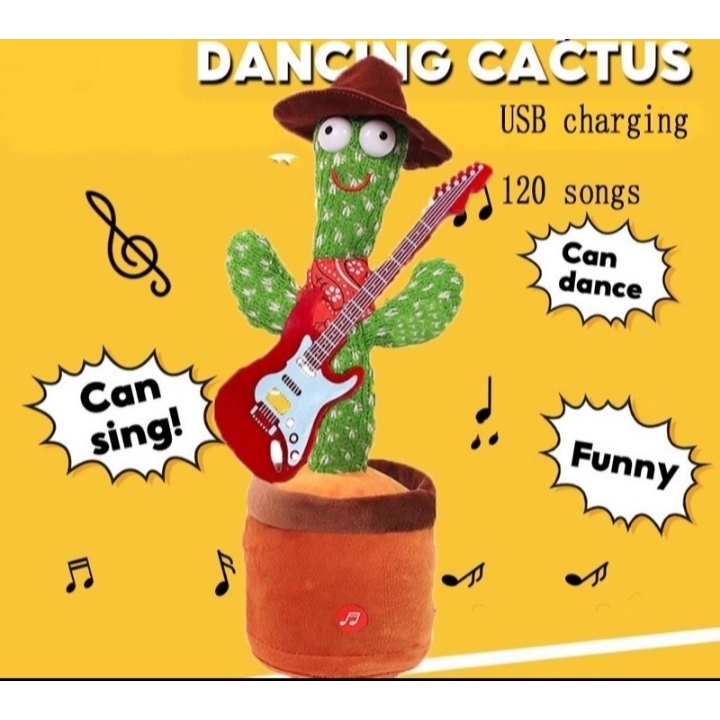 Boneka Kaktus Gitar Dengan LED Bisa Joged,Rekam Suara dan Music