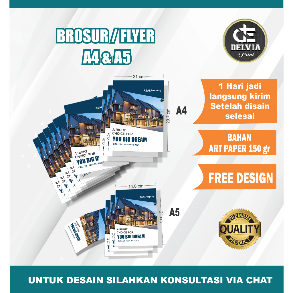

Cetak Brosur /Flyer/A4 dan A5 1 Rim/500 lbr/1 - 2 sisi,Free Disain
