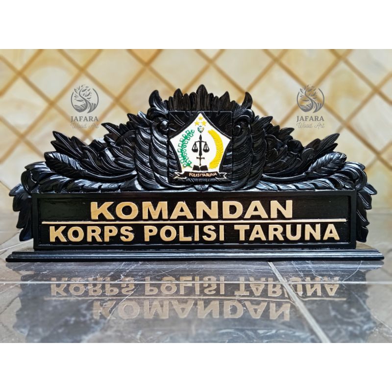 

Papan Nama Habatan Meja Kantor Full Ukir Kayu Jati Logo Custom