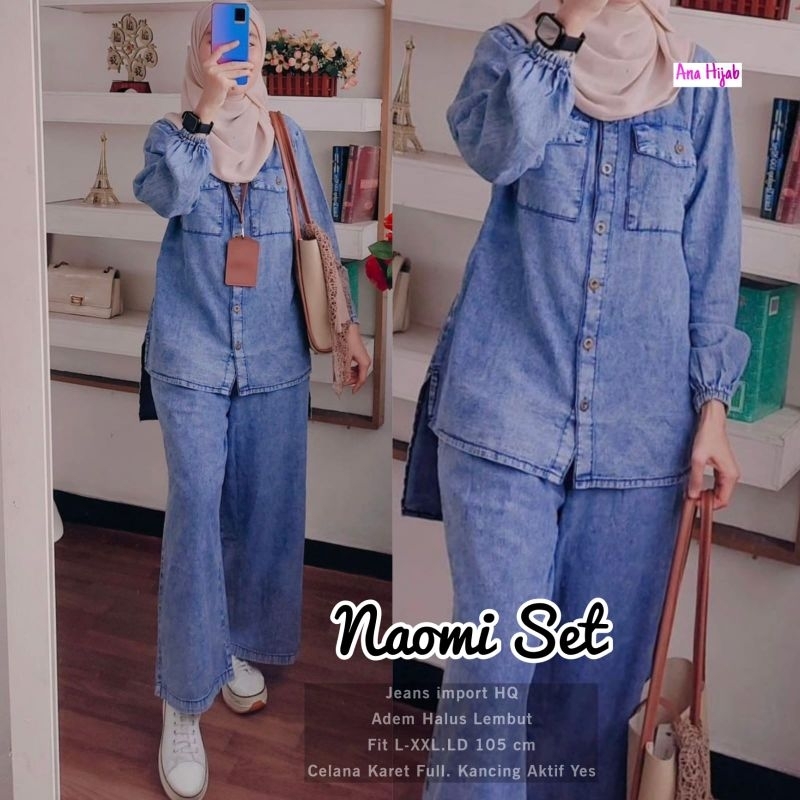 SETELAN BLOUSE JEANS WANITA JUMBO/NAOMI SET/ONE SET WANITA JEANS IMPORT HQ LD 105 CM FIT XXL