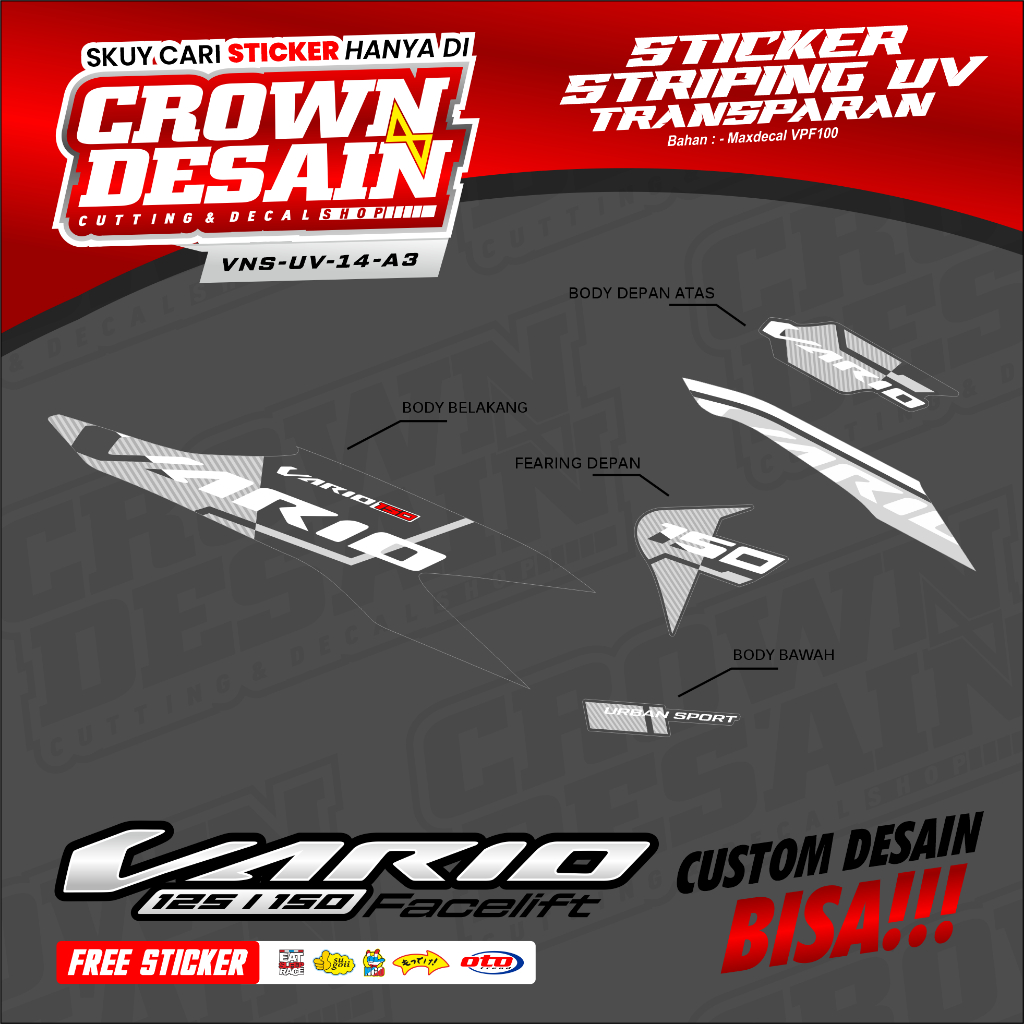 Striping Vario 150 New Variasi Malaysia Transparan Stiker Striping UV Vario New 125-150 New CC Custo