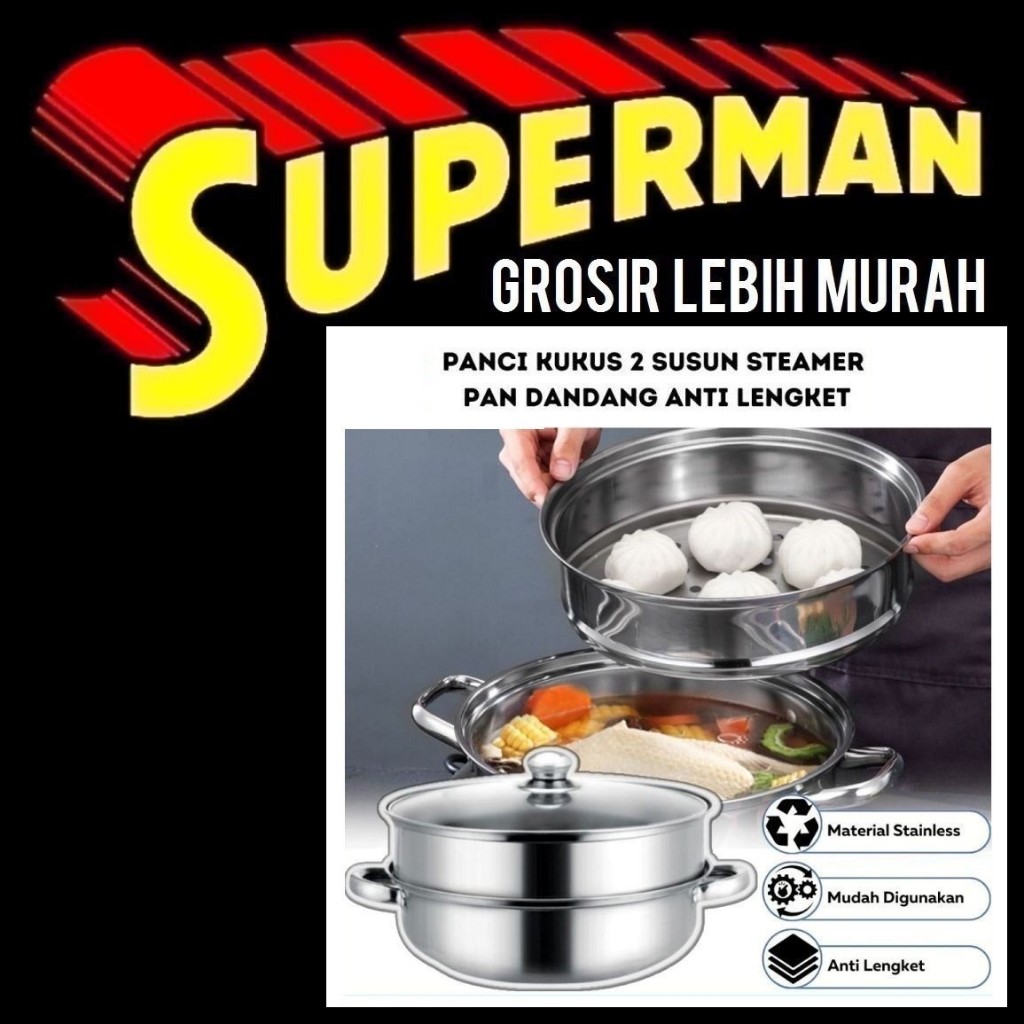 PANCI KUKUS 2 SUSUN panci dandang kukus rebus merebus mengukus tutup kaca double stainless stainles 