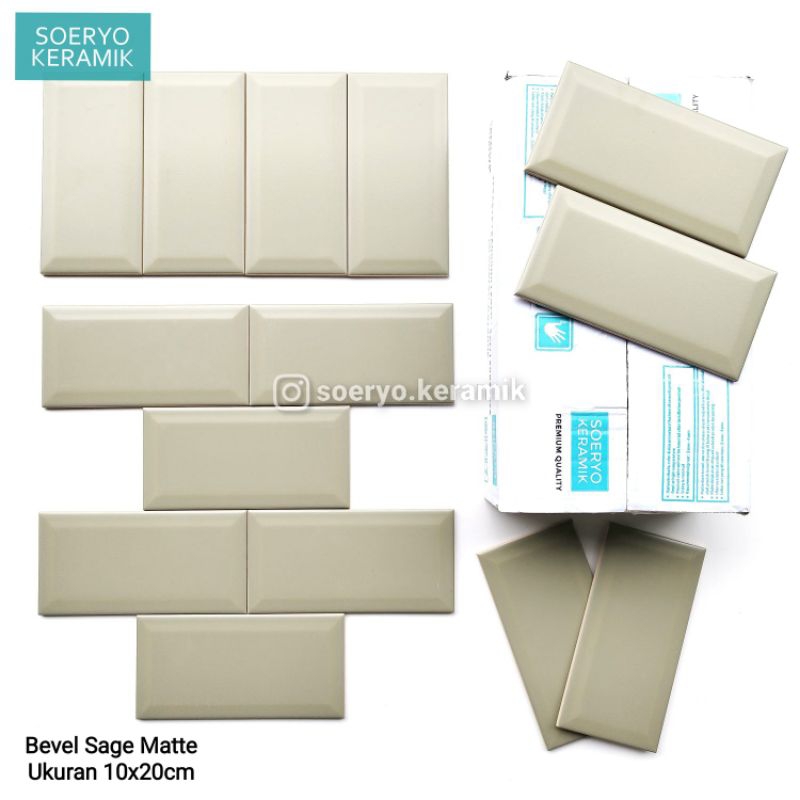 Keramik Dinding Kamar Mandi / Dapur Bevel Sage Matte Ukuran 10x20 cm