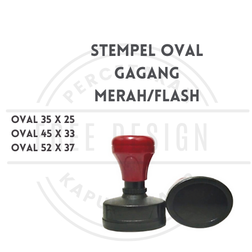 

Stempel oval otomatis 2 warna, gagang merah/flash, custom design/free design