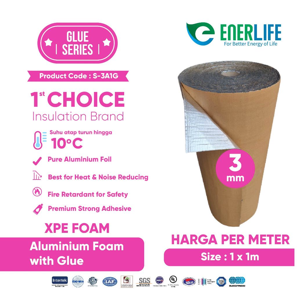 ENERLIFE Aluminium Foil Atap Dinding Foam + Lem 3mm