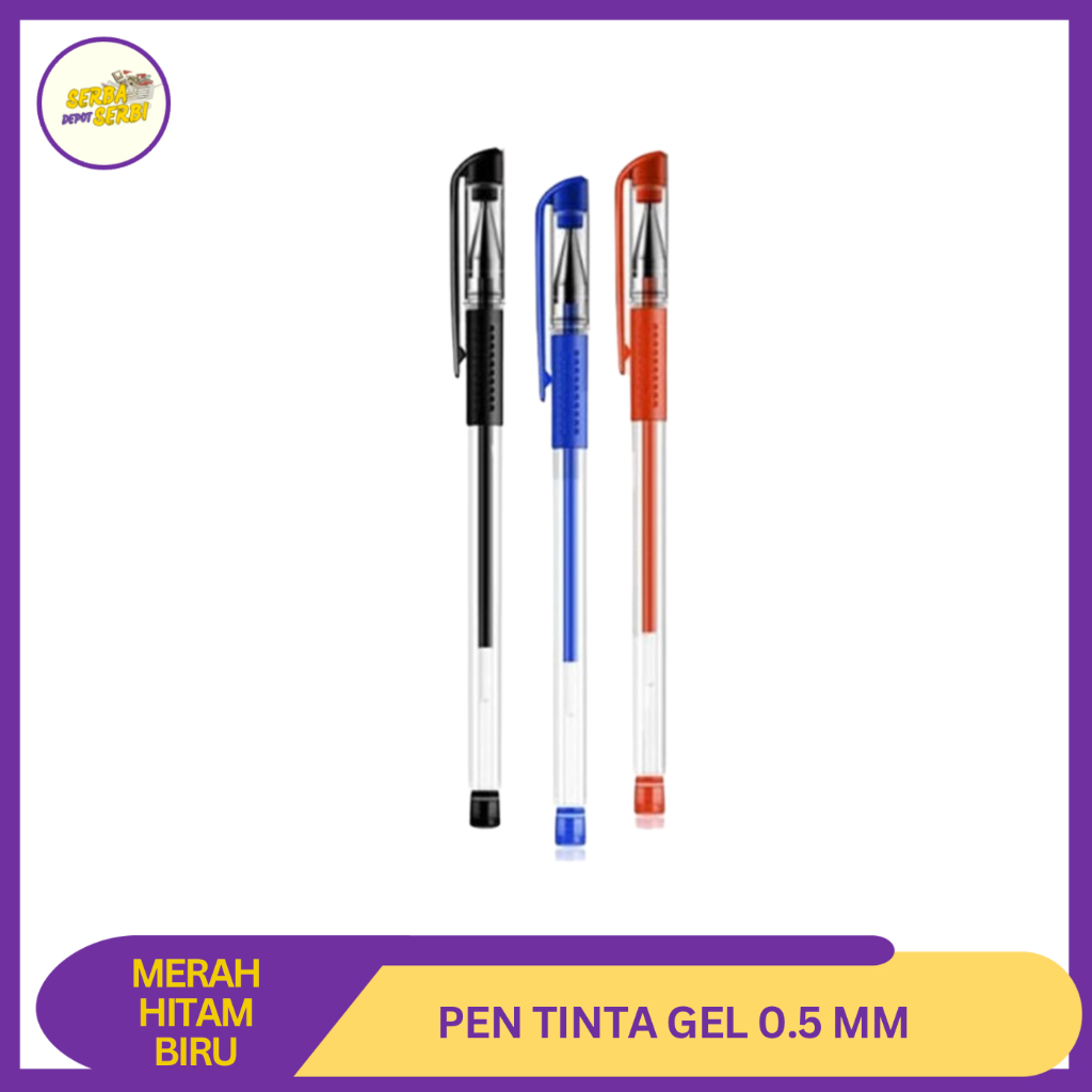 

Pulpen Tinta Gel Hitam Biru Merah 0.55 mm Alat Tulis Refillable