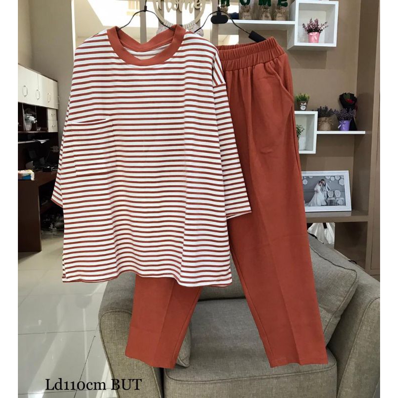 SETELAN STRIPE SAKU KAOS KNIT IMPORT PREMIUM ONE SET SETELAN GARIS RAJUT KAOS IMPORT PREMIUM