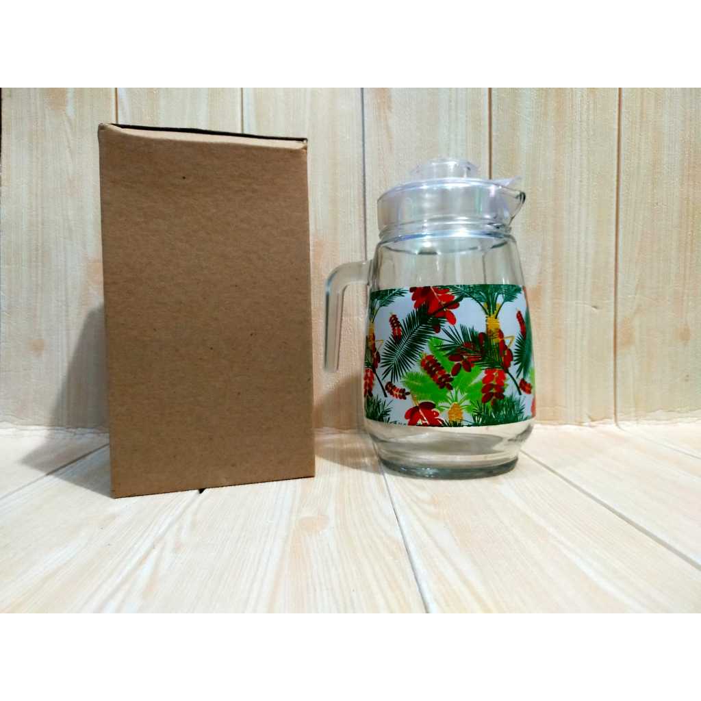 Tea Pot Kaca Teko Pitcher Minuman 1.2 Liter Motif Bunga