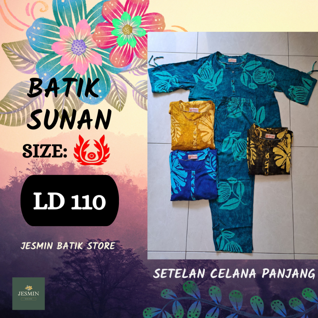 Baju Tidur Batik Sunan Celana Panjang Tangan 3/4 Dewasa Standar