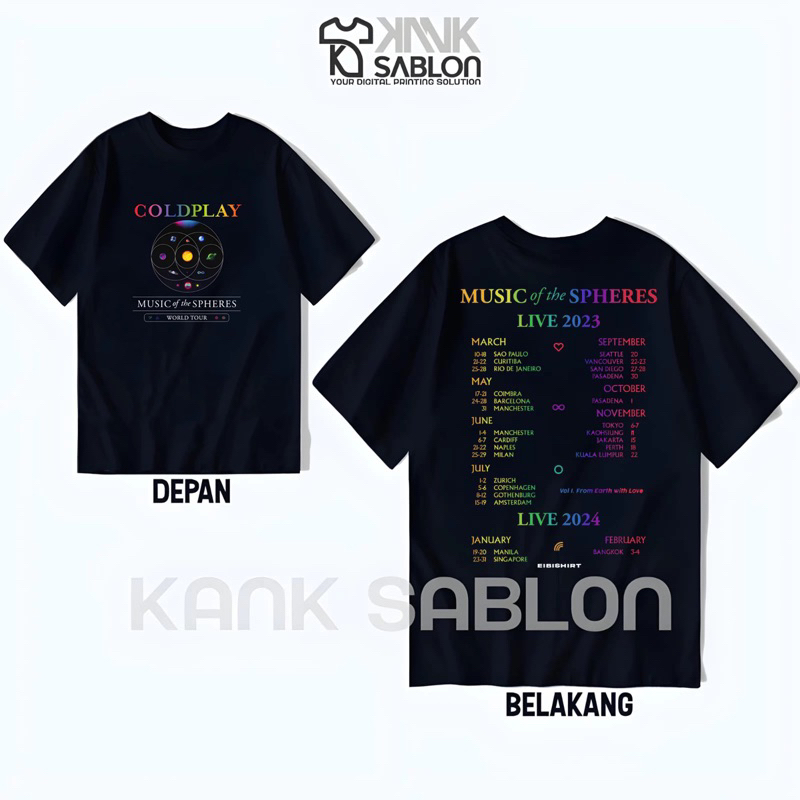 TYPE 01 - Tshirt Coldplay - Kaos Music Of The Spheres World Tour 2023 - Baju Kaos Band Pria ColdPlay