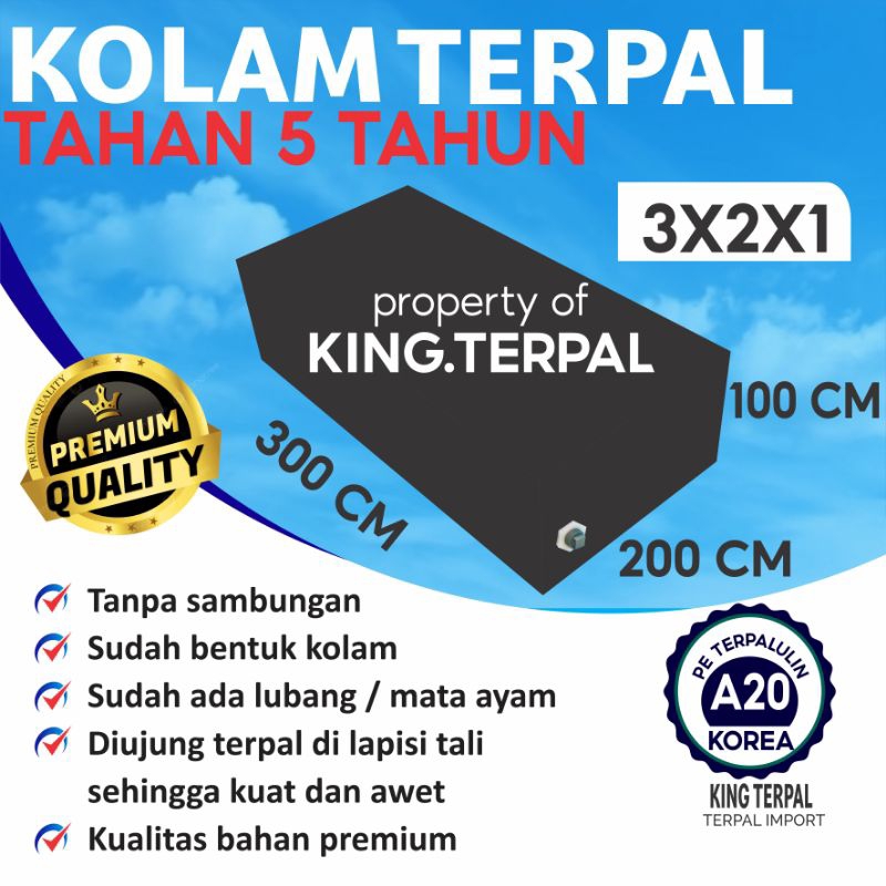 Terpal Kolam Terpal Ikan Hitam 2x3x1 / 3x2x1 / 300x200x100 / 200x300x100 Kolam Terpal import Korea U