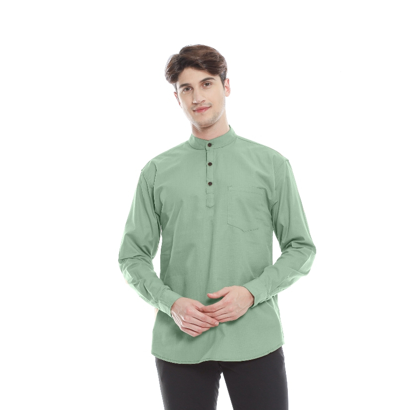 Kemeja Koko Sage Green | Kemeja Koko Pria Lengan Panjang | Koko Pria Dewasa Slimfit