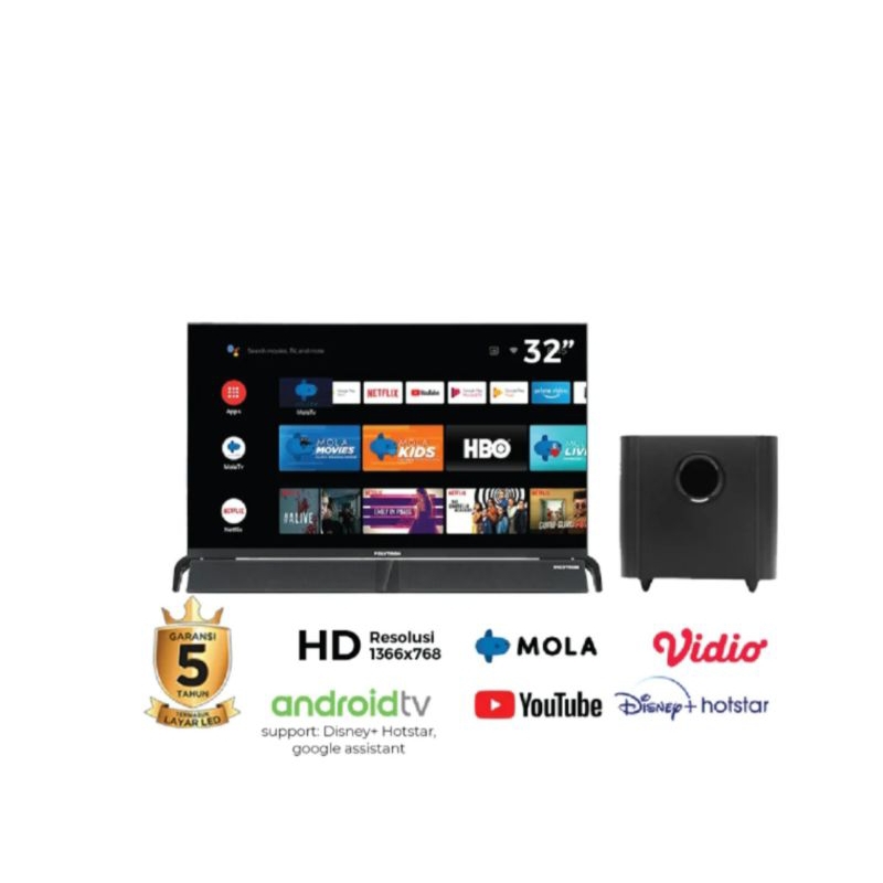 TV LED POLYTRON PLD32BAG9858 SOUNDBAR smart android soundbar 32 inch