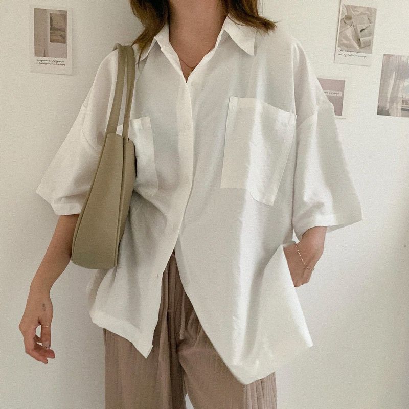 Kemeja putih oversize | Oversized shirt | Kemeja putih lengn pendek