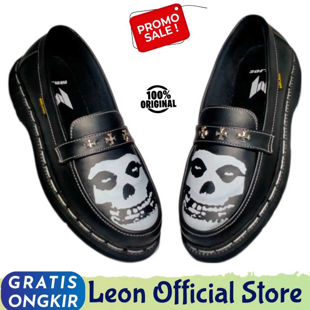 Leon Spike Misfits Sepatu Slip On Loafers Formal Pria Hitam Pantofel Docmart Spike Misfits Classic R