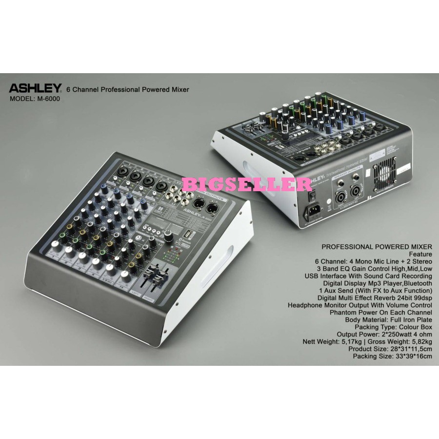 POWER MIXER 6 CHANNEL ASHLEY M-6000/M6000 POWER MIXER