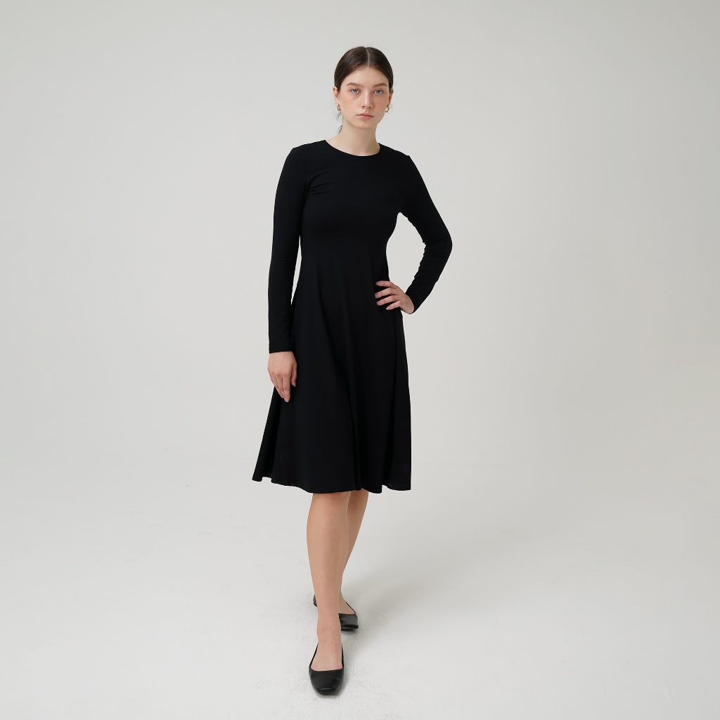 Mississippi A Line Crewneck Dress Midi Wanita Lengan Panjang LIN000389M Hitam