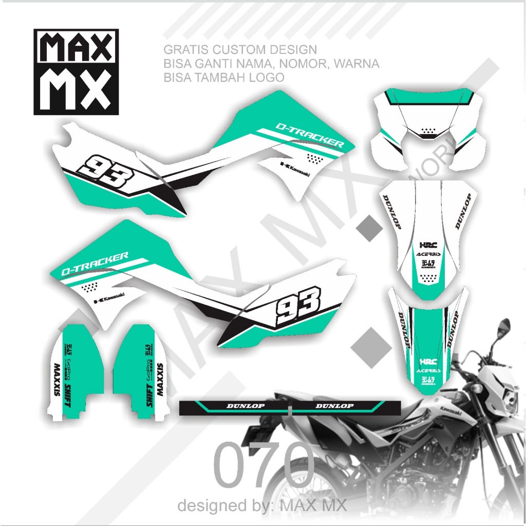 decal fullbody dtracker  sticker striping variasi stiker keren motif putih hijau tosca list hitam si