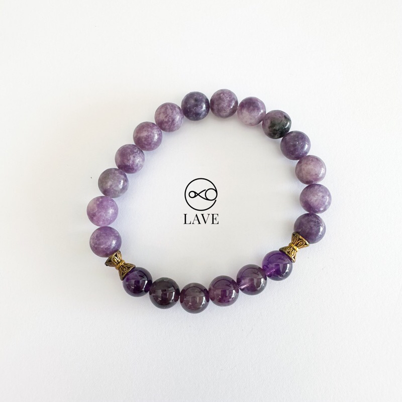 Stretch Amethyst Lepidolite Crystal Bracelet