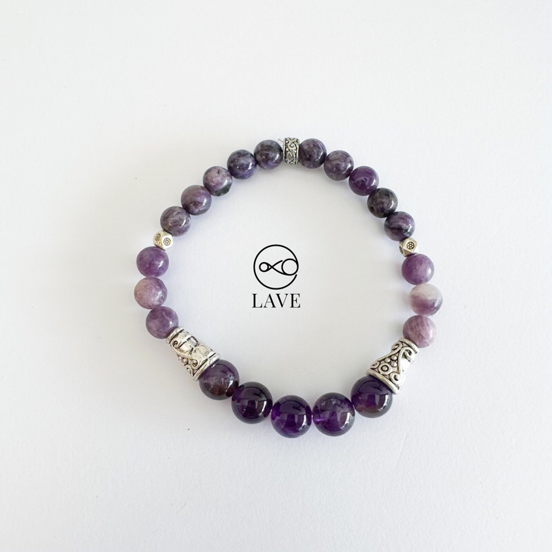 Stretch Amethyst Lepidolite Crystal Bracelet