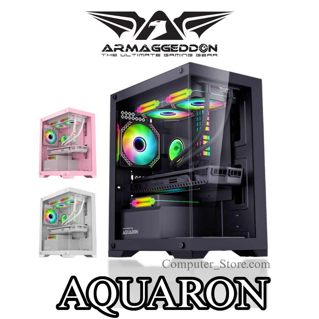 Casing PC Gaming Armageddon Aquaron M-Atx Mini ITX Micro ATX Tampered Glass Case akuarium aquarium B