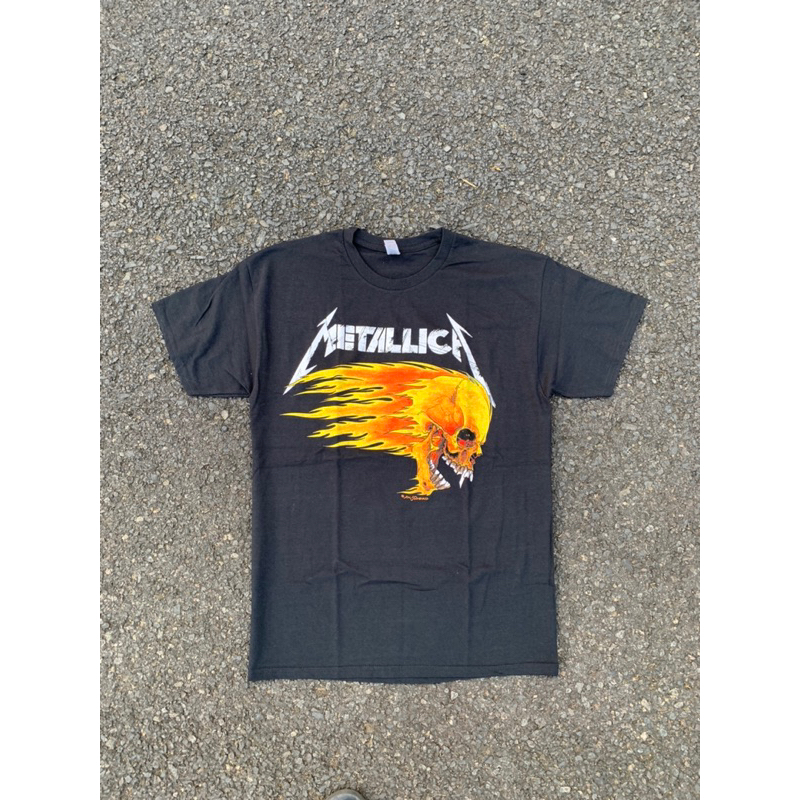 KAOS BAND OFFICIAL METALLICA - FLAMING SKULL BACKPRINT (ORIGINAL MERCHANDISE)